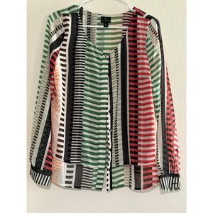 Worthington Size M Long Sleeve Multicolor Women's Shirt Blouse button front